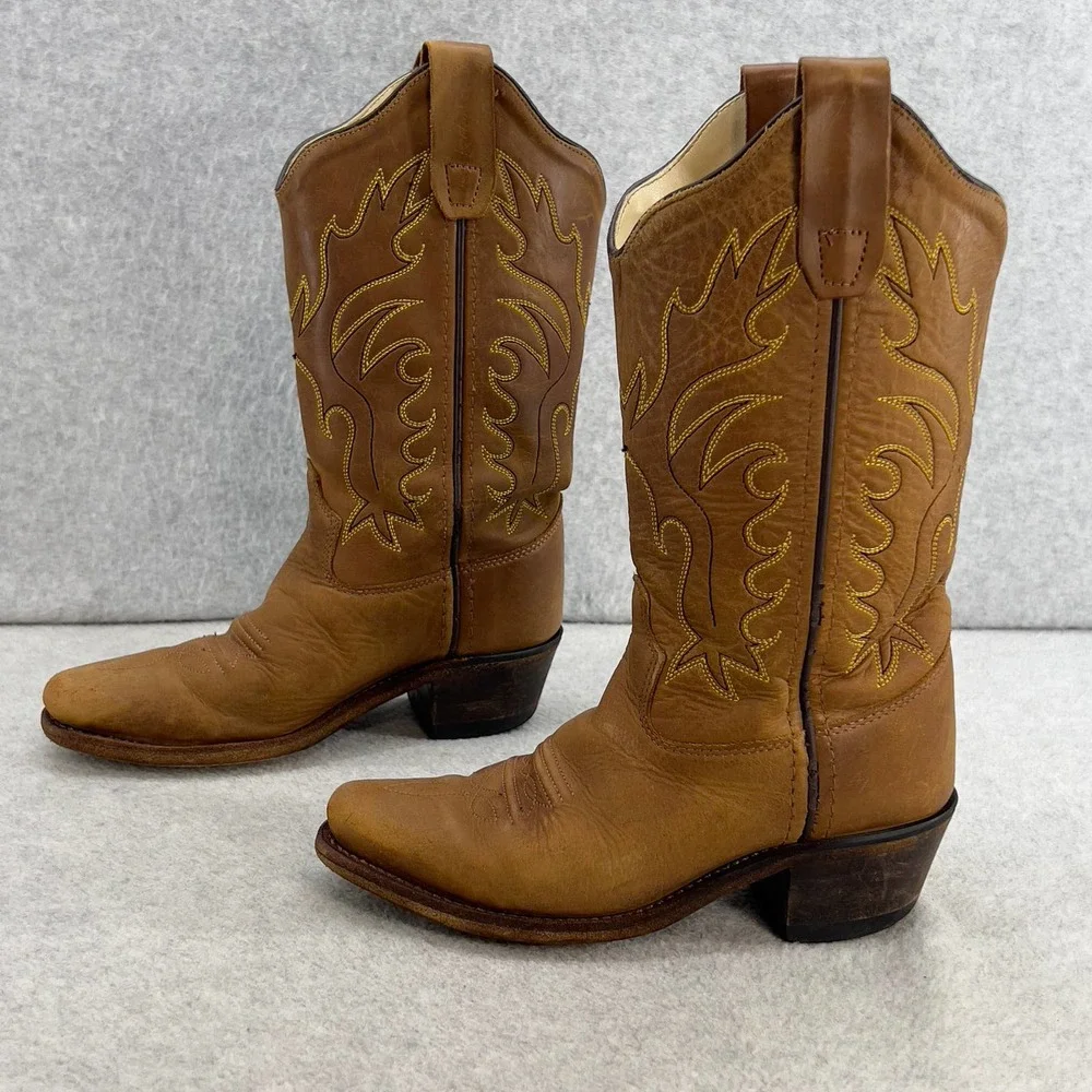 Old West Brown Leather Kids Cowboy Boots